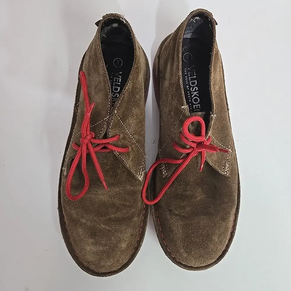 Veldskoen Chukka Boots Shoes Mens Size 7 Suede Brown Red Laces Soles Africa
